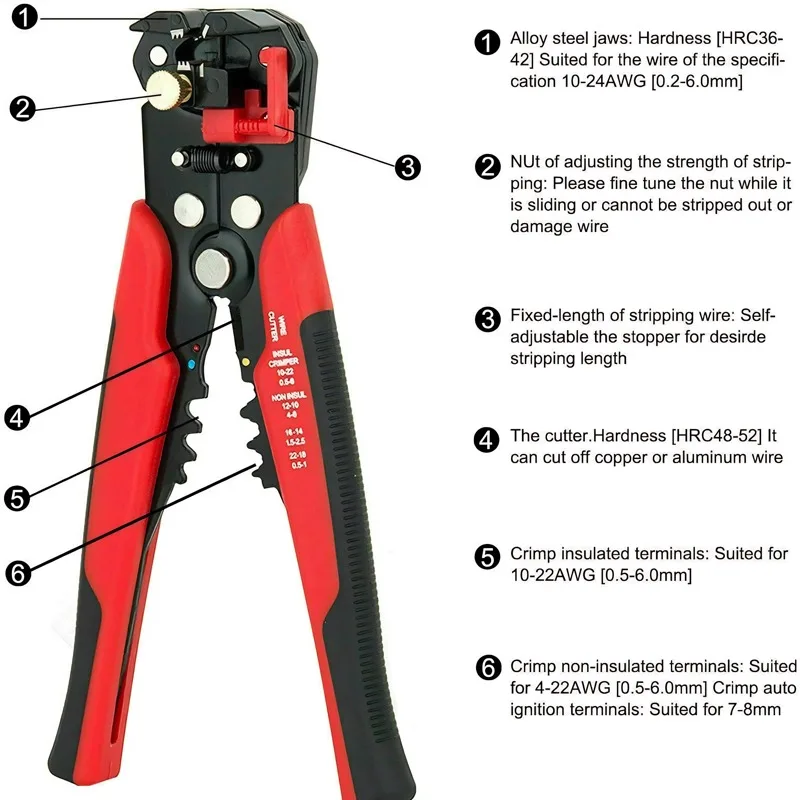 Self Adjusting Multifunctional Wire Stripper 5 In1 Stripping Cutter Crimping Cable Wire Electrician Repair Tools Sturdy Durable
