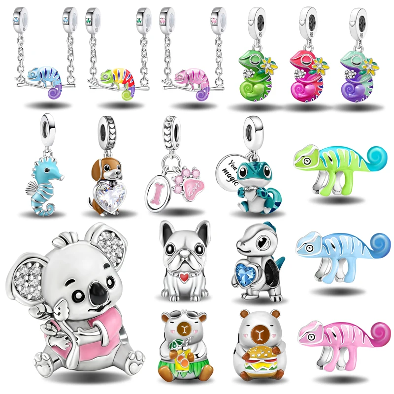 Abalorio de cervatillo para secador de pelo de Koala rosa de Plata de Ley 925 para mujer, pulseras DIY, joyería fina personalizada de alta calidad