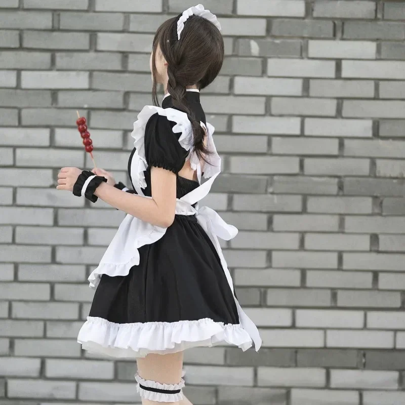 Disfraz de sirvienta de Anime Chongsam chino, disfraz de princesa Lolita de talla grande para Halloween, ropa Kawaii de colegiala japonesa en blanco y negro