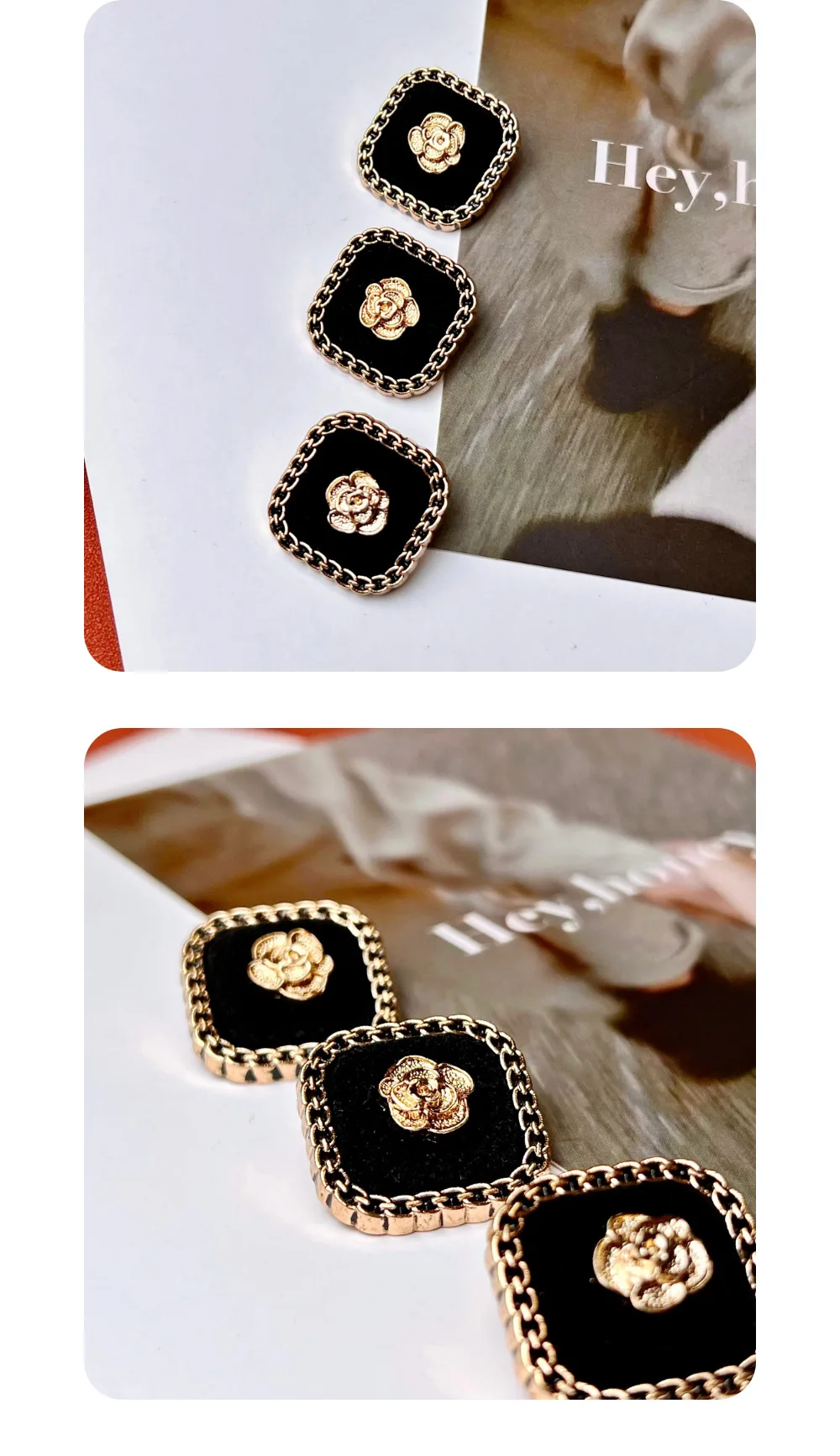10 Stück quadratische Metallknöpfe zum Nähen von Kleidung, Taschen, DIY-Handwerk, Beflockung, dekorativer Knopf, Zubehör, Schnitzerei, Rosen, hochwertiger Knopf – Detail 6