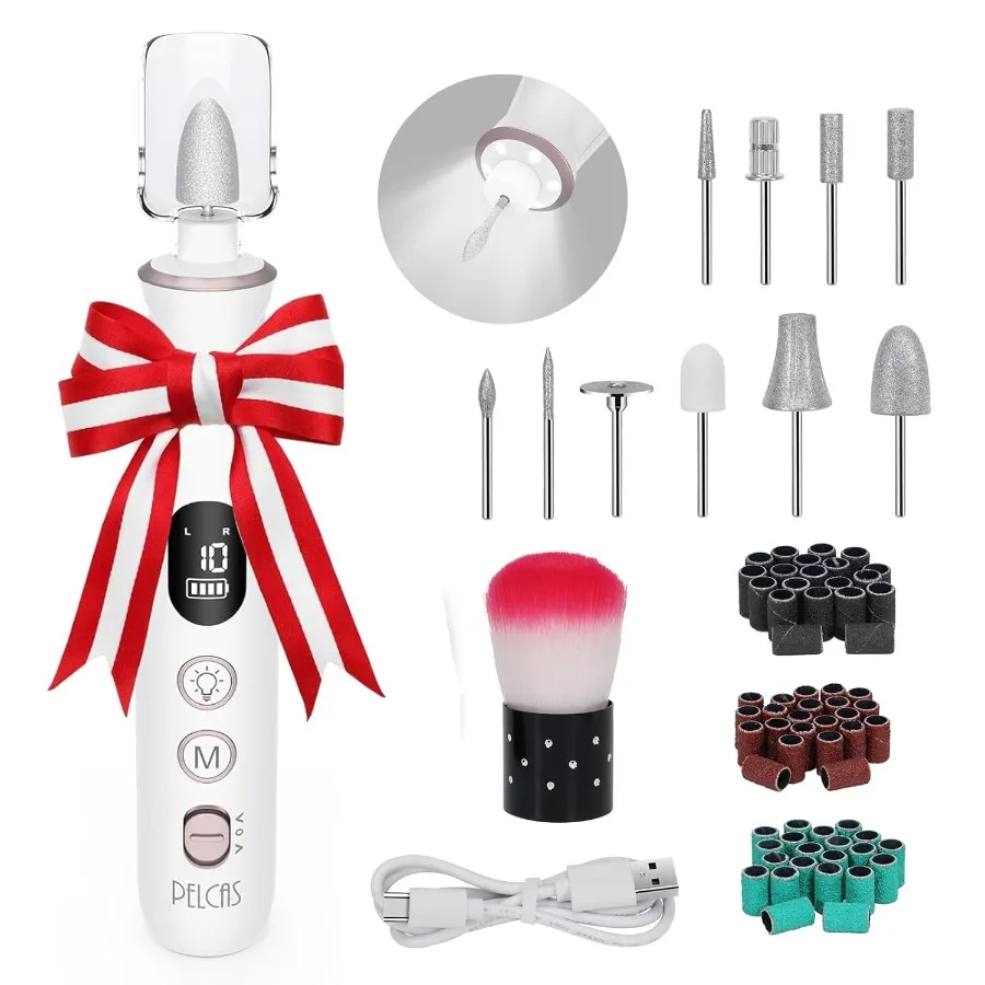 電動ネイルファイル-10段階速度調整-コードレスネイルドリル-ledライト付き-ポータブル-マニキュア＆ペディキュアキット-lcdスクリーン付きネイルグラインダー