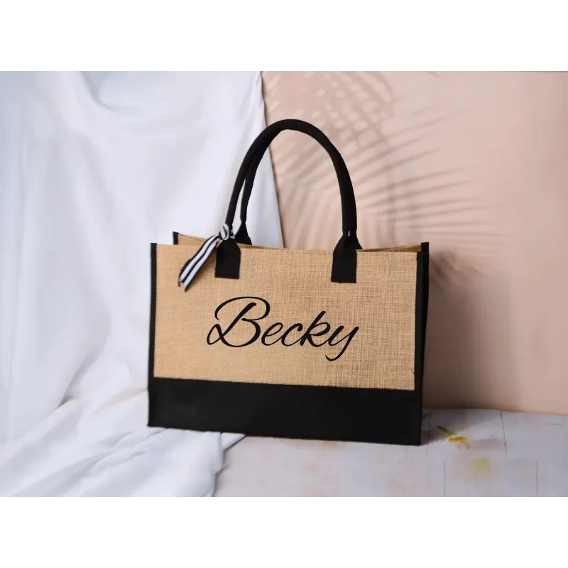 شخصية اسم الخيش وصيفه الشرف حمل حقيبة مخصصة حقيبة شاطئية هدية العازبة حفلة لصالح حمل حقيبة زفاف العروس ليكون هدية #3