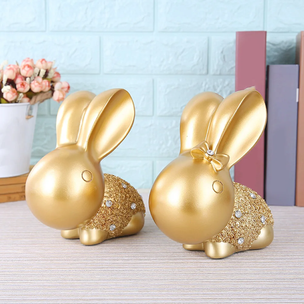 

1Pair Couple Rabbit Adornments Golden Color Cabinet Ornament Charming Desktop Decoration Gift Couple Rabbit Model