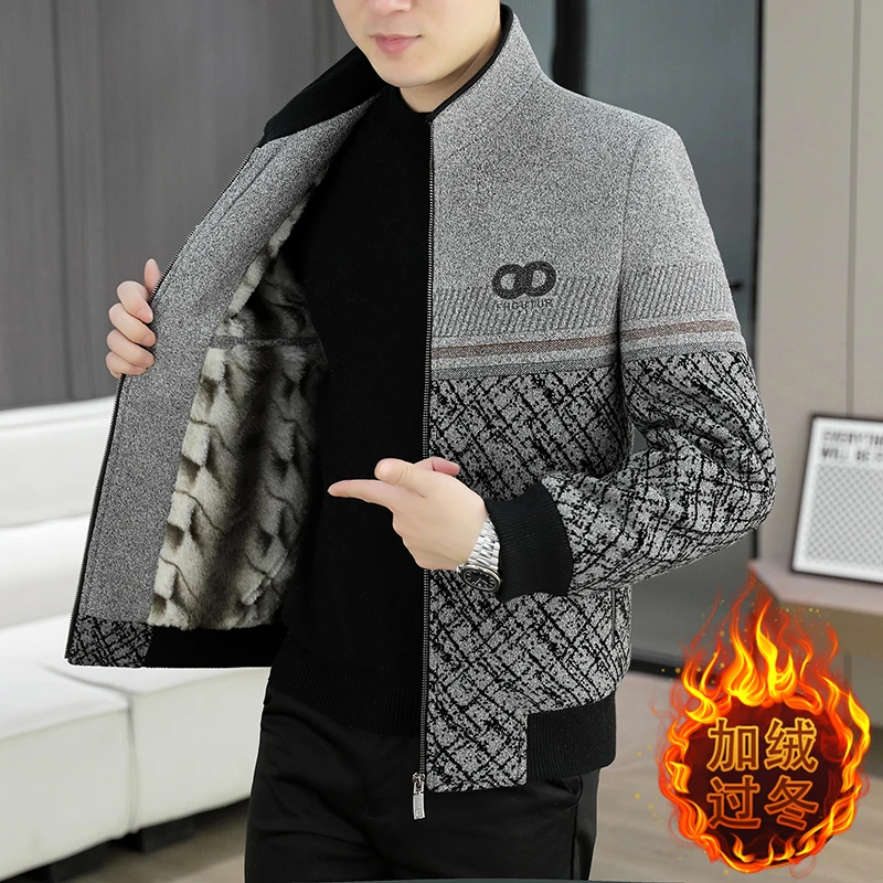 

Высококачественная шерстяная куртка для мужчин, зима 2025, толстые бархатные теплые повседневные деловые куртки, приталенное шерстяное смешанное пальто с воротником-стойкой