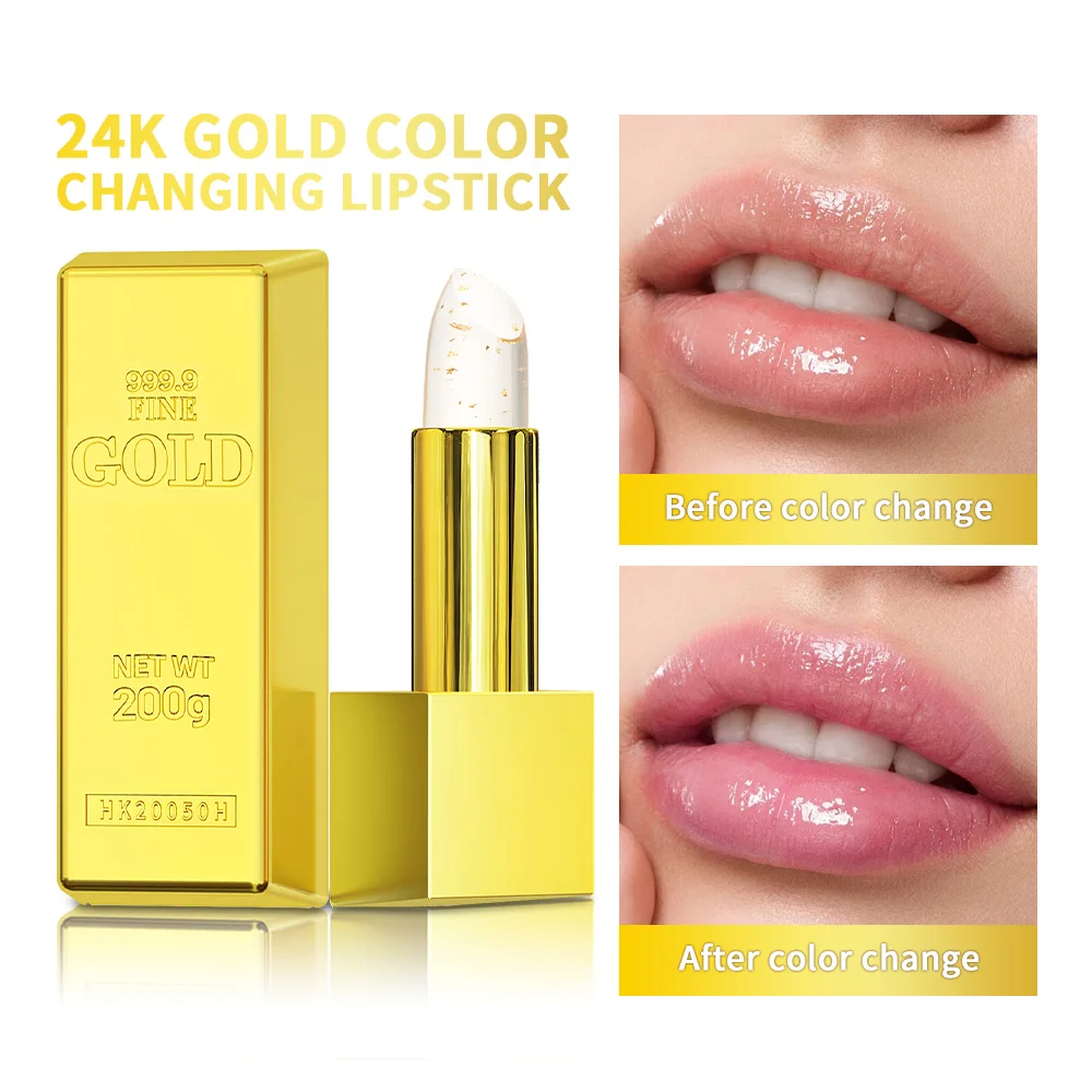 

Lip Blush Balm 24K Gold Color Changing Lipstick 2 in 1 Hydrating Balm Brightens Pink Lips Deep Moisturizing Care