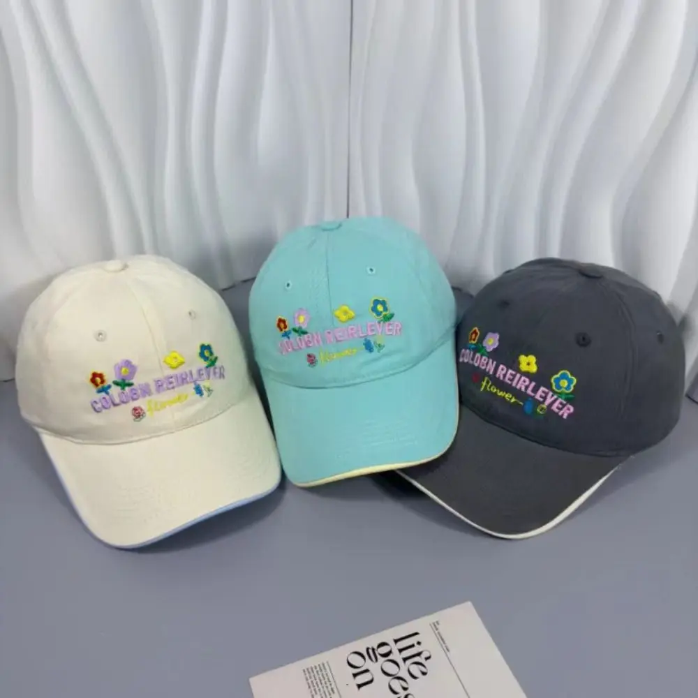 

Casual Flower Sun Hats Letter Embroidery Adjustable Baseball Cap Cotton Sunscreen Hat Outdoor