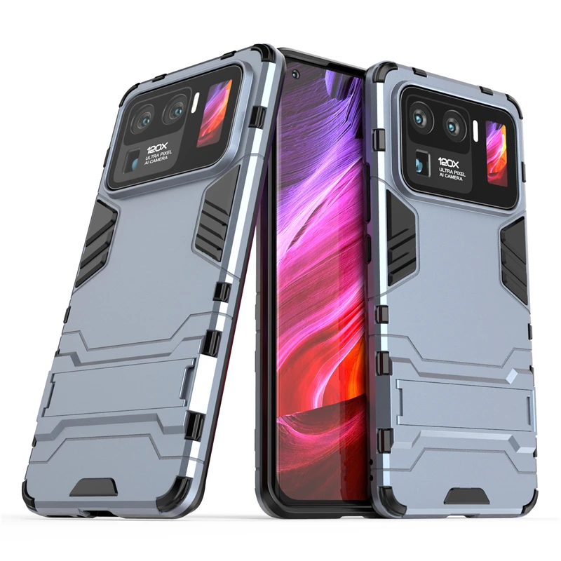 For Xiaomi Mi 11 Ultra Case Cover for Xiaomi Mi 11 Ultra Lite Rubber Kickstand Shell Robot Armor Funda Capa Hard PC Phone Case