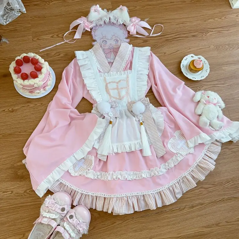Sweet Nurse Lolita Top Skirt Apron Bowknot Maid Kimono Lolita Eclectic Yukata Various Colors Japanese Style Kawaii - view 6