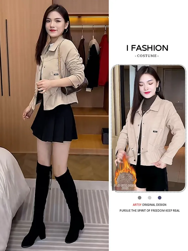 

Модный женский кардиган Slim Fit с коротким рукавом, утепленный флисом, зимняя верхняя одежда, с завязками на талии, длинный рукав, открытый фасон