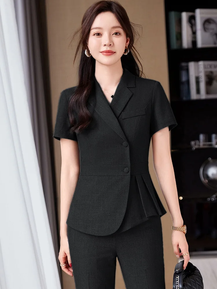 Summer Elegant Styles Ladies Office Professional Pantsuits with Pants and Jackets Coat for Women Career Interview Blazer Outfits