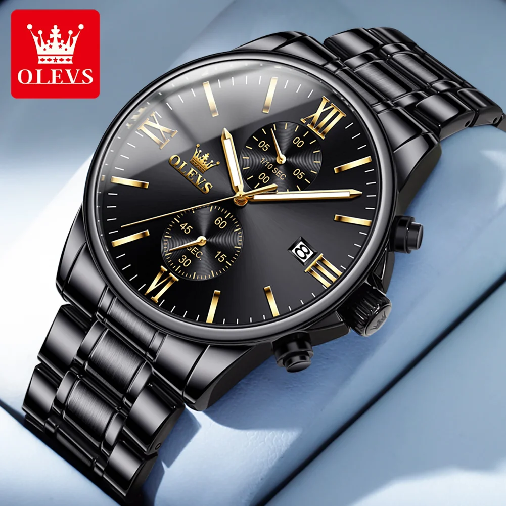 OLEVS 2886 Men\'s Watches Black Stainless steel High Quality Multifunctional Small Dial Watch Man