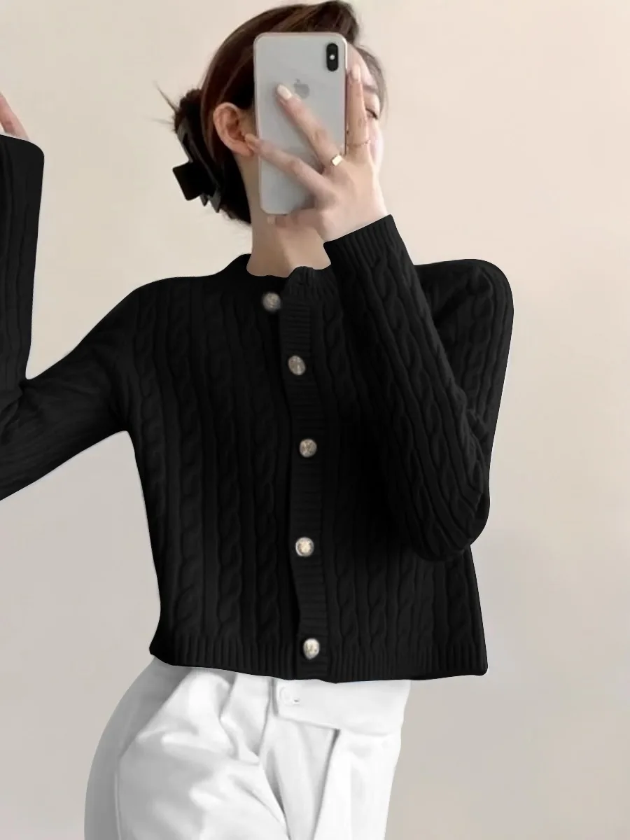 여성 니트 스웨터 카디건 블랙 니트 스웨터 카디건 여성 상의 신상 긴팔 O넥 스웨터 Q2575