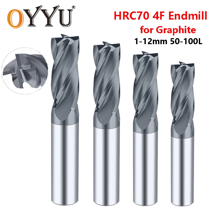 OYYU HRC70 4 플루트 코팅 밀링 커터 엔드 밀 텅스텐 강철 라우터 비트 흑연 CNC 절단 초경 다이아몬드 1-12mm 50L