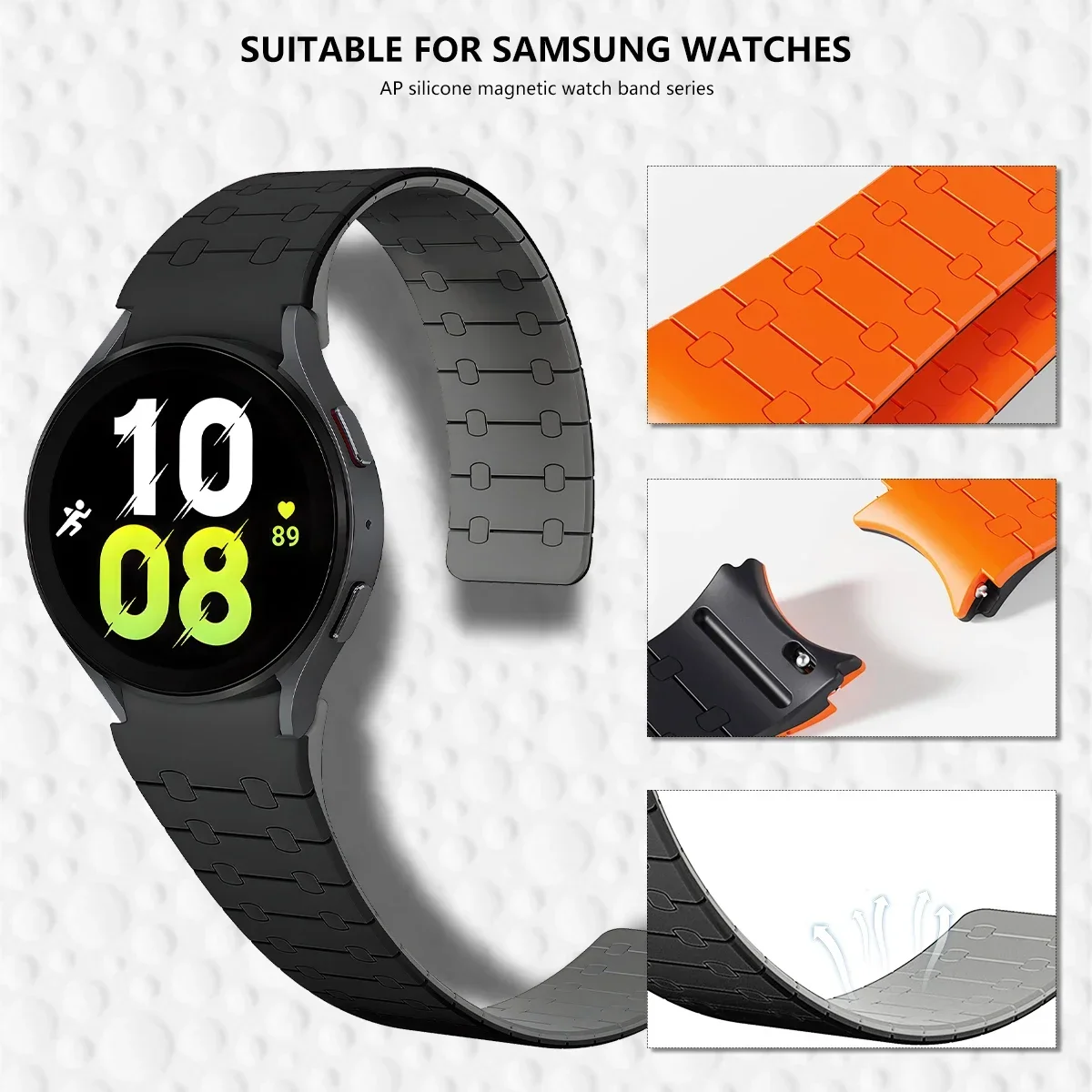 Magnetic Silicone Strap for Samsung Galaxy Watch7 44mm 40mm Sport Watchband 20mm Band Bracelet Galaxy Watch 6 Classic 43mm 47mm
