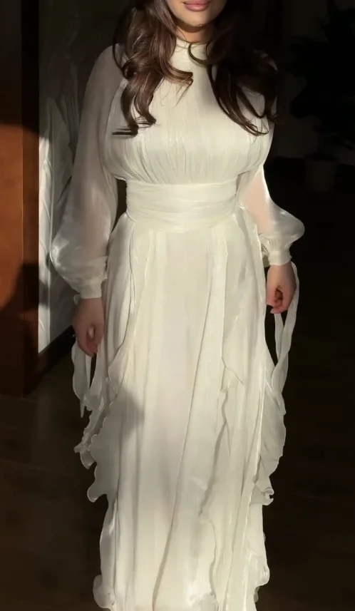 

Dubai Woman Evening Dresses For Events Luxurious White Chiffon Special Occasion Prom Gowns Customized Simply vestido réveillon