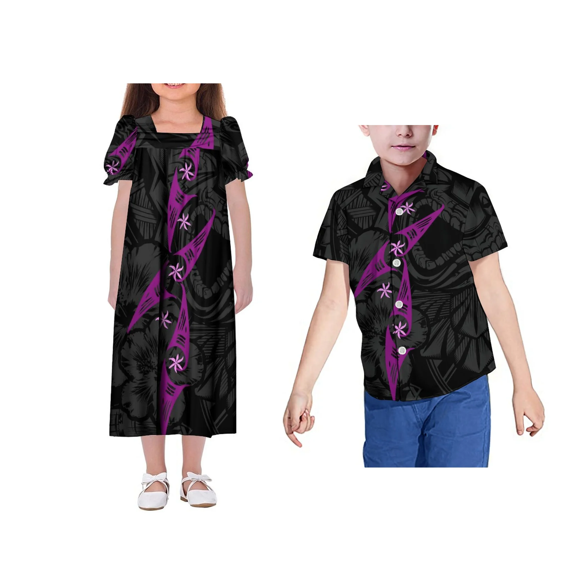 Drop Shipping Kids Micronesian Mumu Dress Custom Children Size In Dress Polynesian Tribal Print Girls Dress image 3