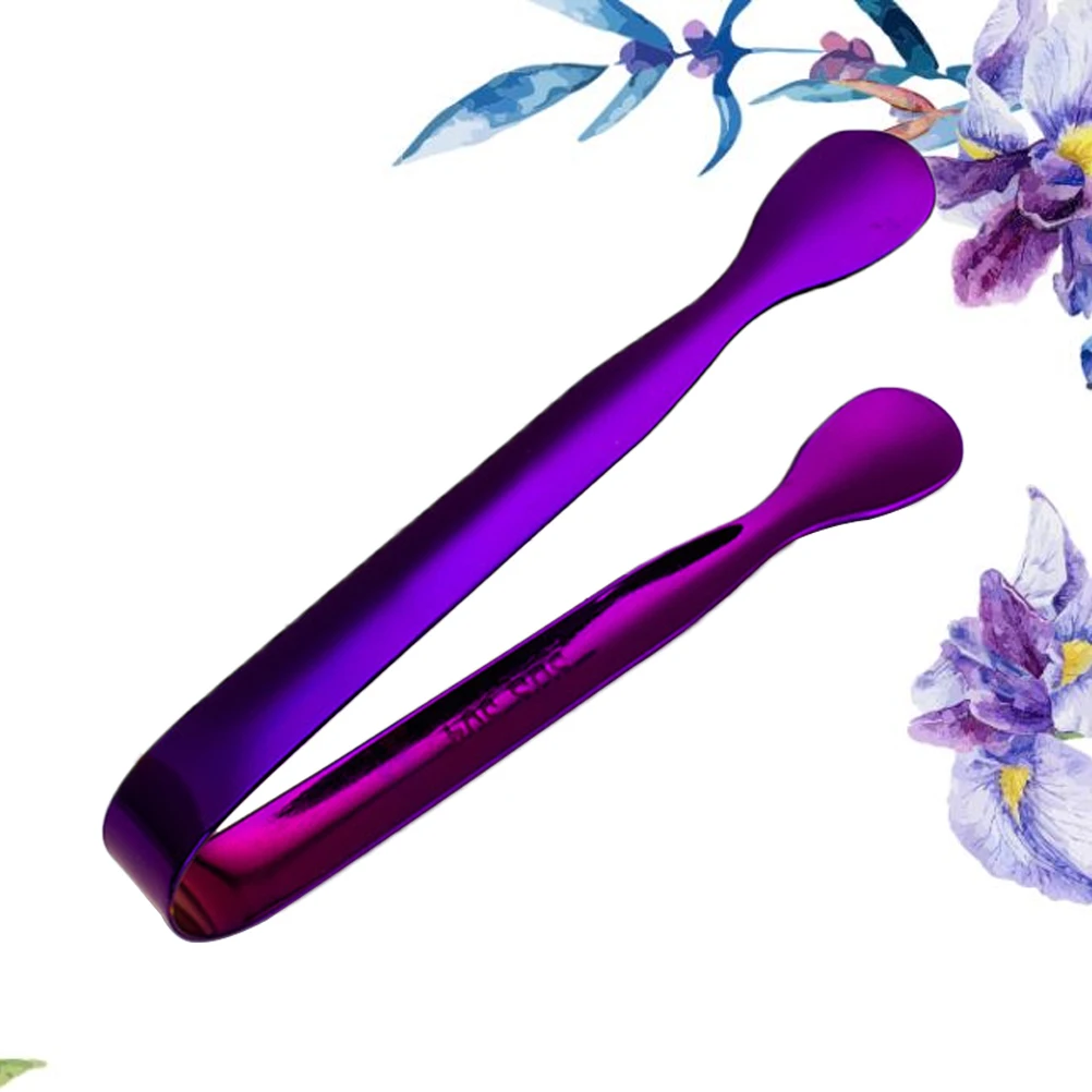 

12 Pcs Stainless Steel Ice Clip Foods Tongs Sugar Serving Mini Purple Small for Kitchen