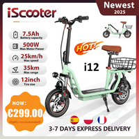 iScooter Electric Scooter with Seat & Basket, 500W Foldable eScooter, 36V 7.5Ah, 35KM Max Range, Adult Mobility Kick Scooter