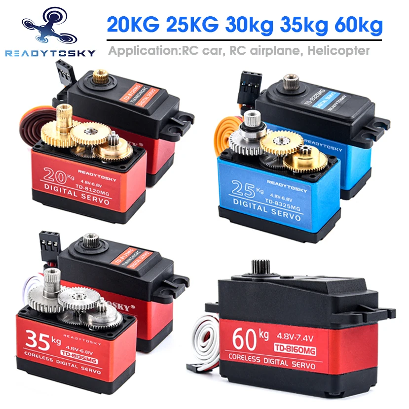 Waterproof 180/270/360 Degree 20KG 25KG 30kg 35kg 60kg Large Torque Digital Coreless Servo Aluminium Metal Gears 25T Arm RC Car