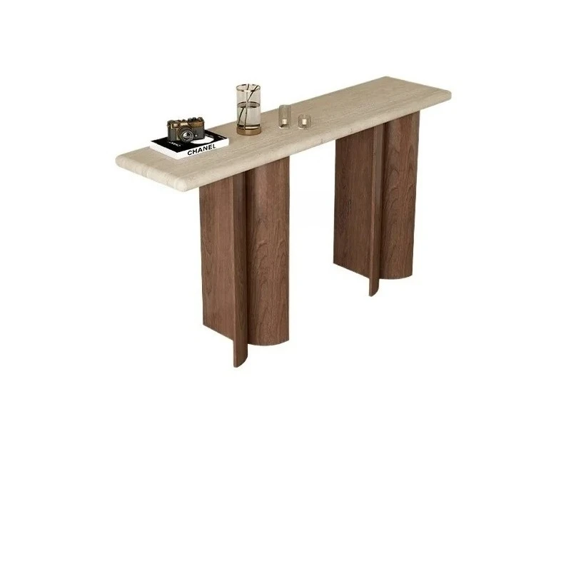

TQH home entrance cabinet against the wall creative partition plan light luxury travertine marble entrance