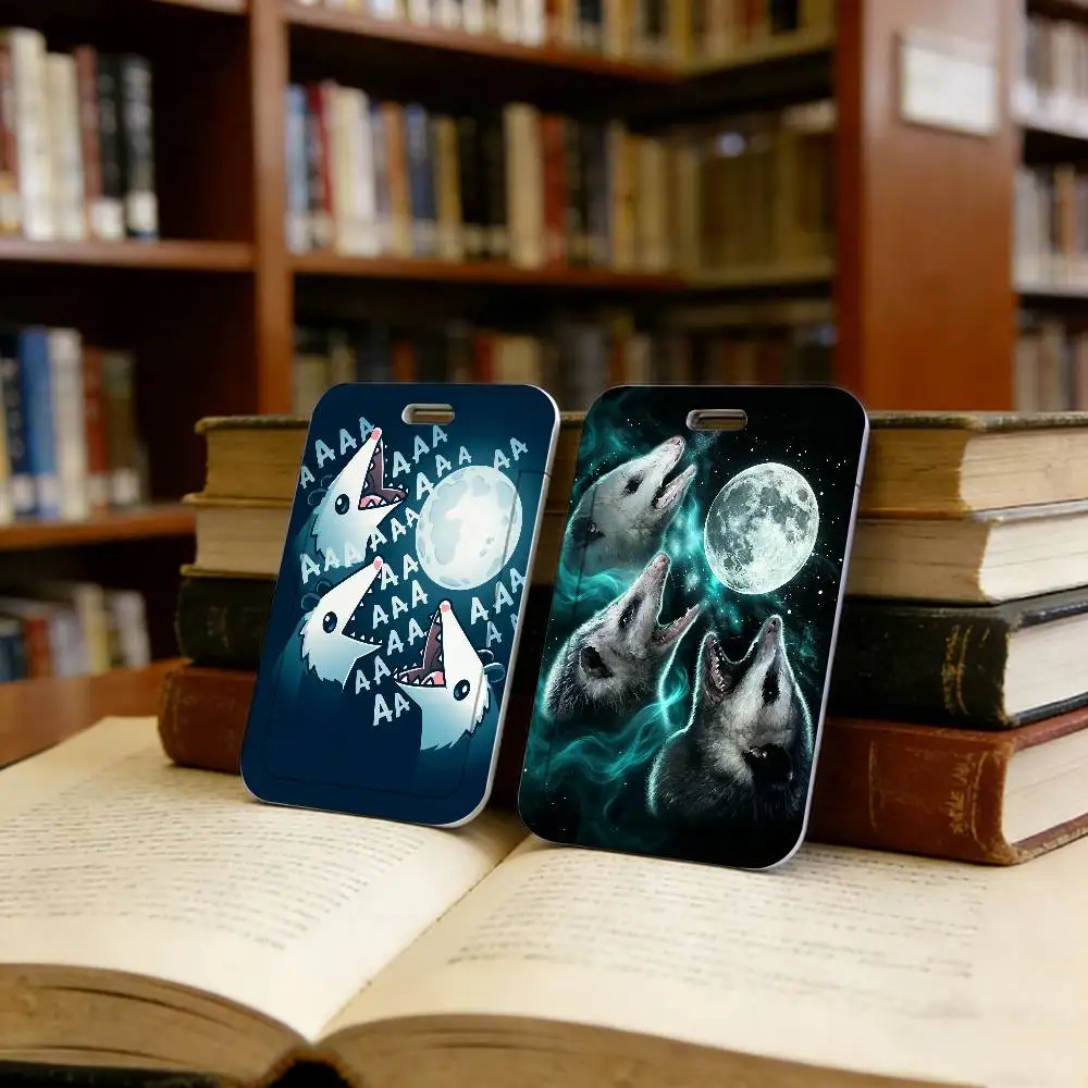 3 Opossum Moon Card Covers Holders Case Students Bus Card Cover ID Badge Holder with Lanyard