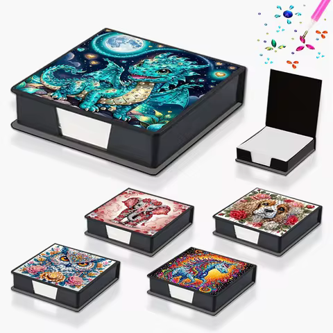 1 DIY animal diamond painting art set label box, memo dispenser organizer, and notepaper for the home-school office