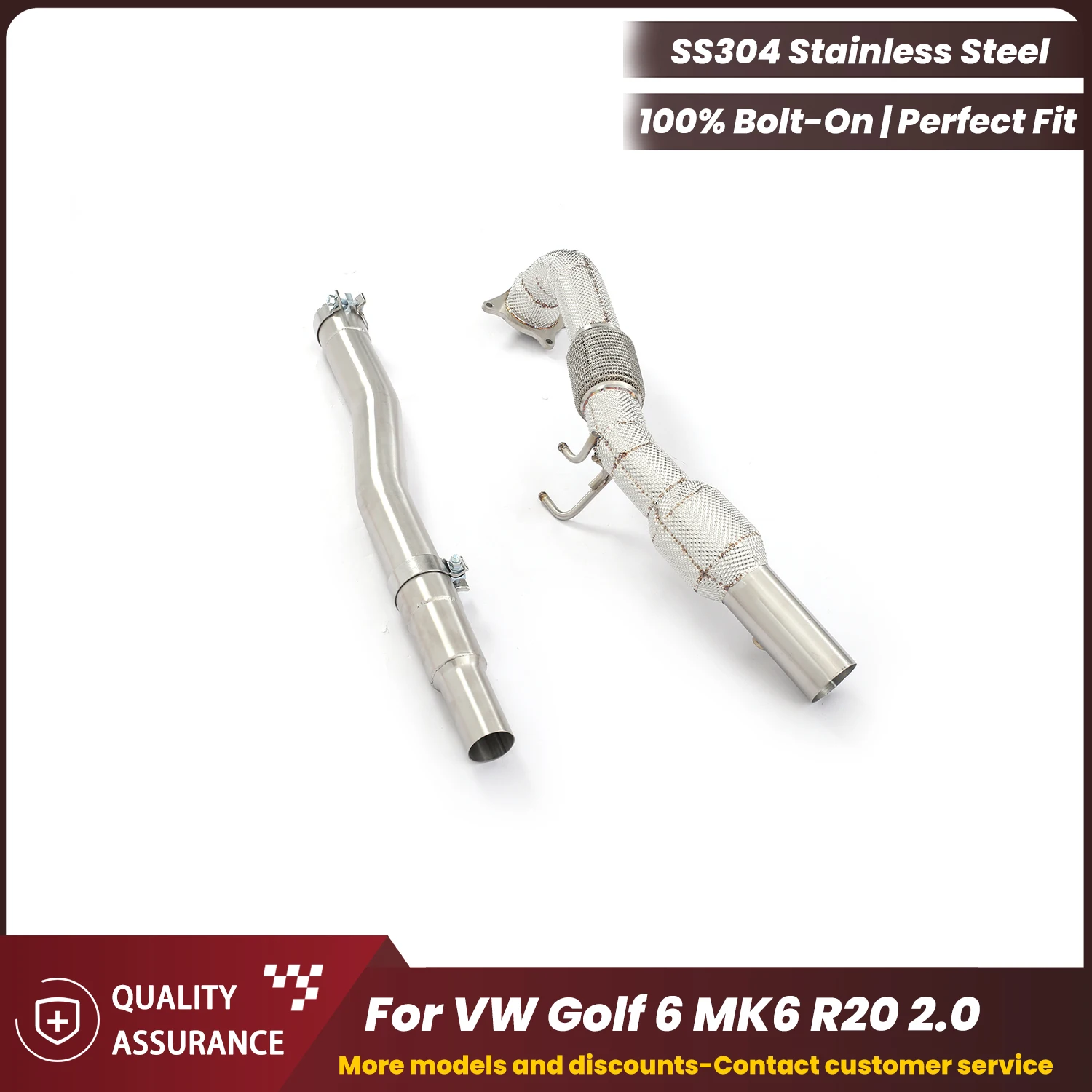 

ECCF Sporty Downpipe With Heat Shield for VW Golf 6 MK6 R20 2.0 Aggressive Exhaust Sound Performance Upgrade Easy Installation