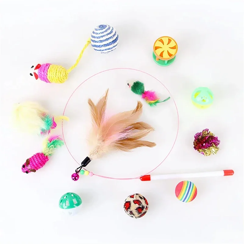 Kitten Toys Variety Pack-Pet Cat Toys Combination Set, Funny Cat Stick, Sisal Mouse, Bell Ball, Cat Supplies