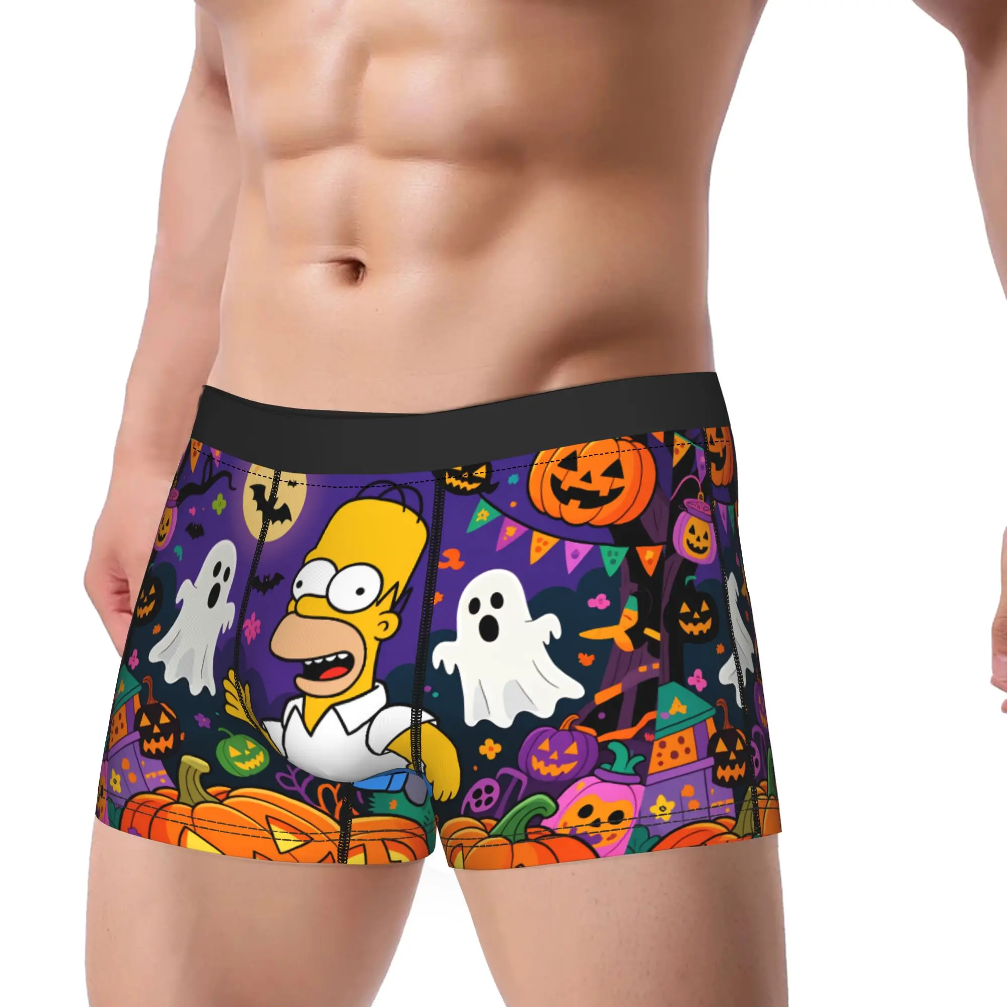 Funny S-Simpsons Halloween Party with Pumpkins Ghosts Underwear  Men Underpants Design Elastic Boxershorts Hot Sale Boxer Brief