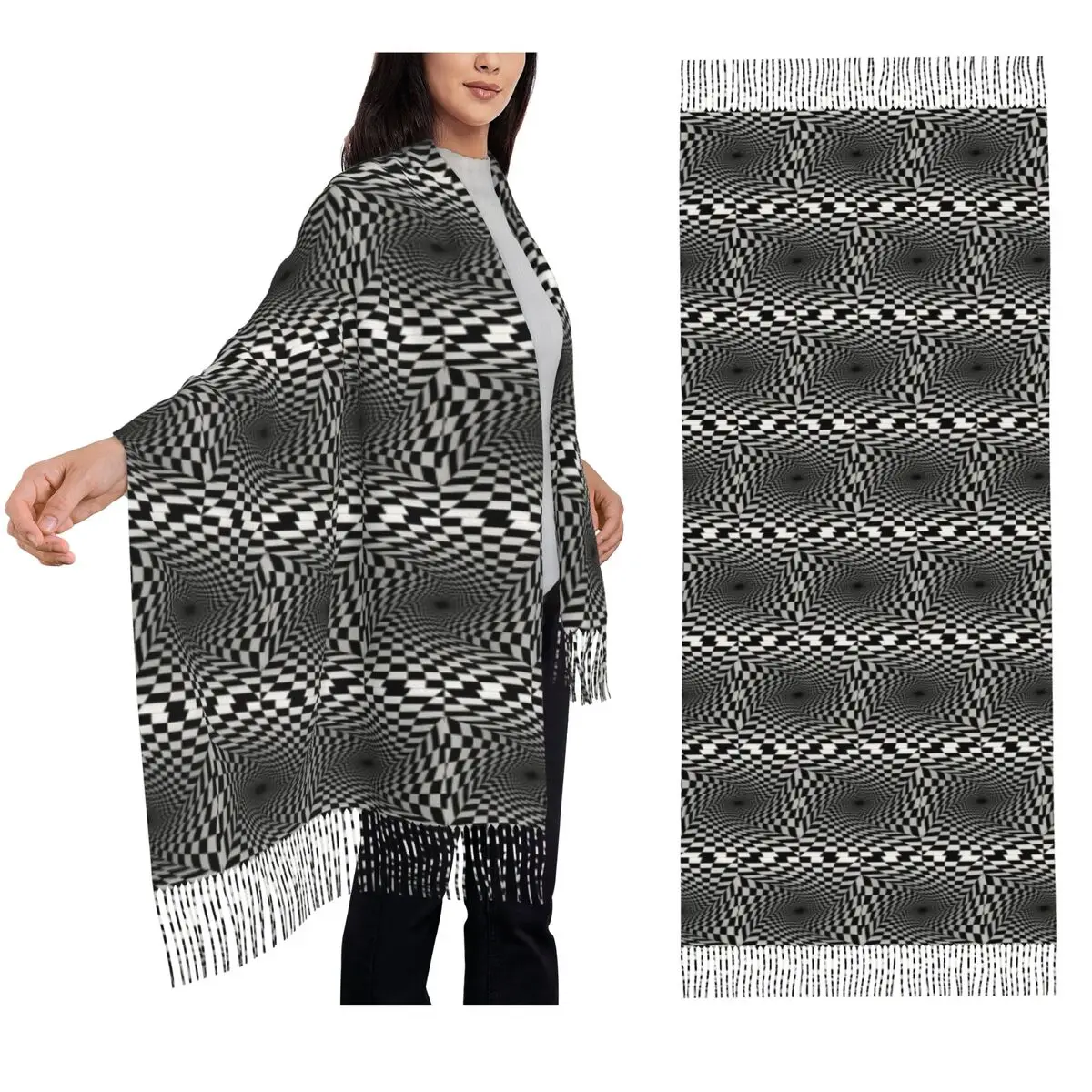 

Grid Wormhole Geometric 3D Vortex Illusion Scarf Tassel Scarves for Women Shawls and Wraps Large Fall Winter Shawl Wrap
