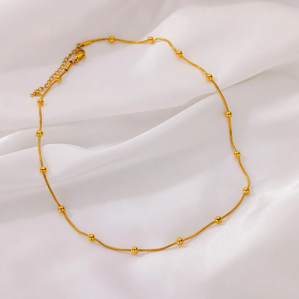 Beads Chains Necklaces for Women Gold Color Beaded Round Snake Necklace Waterproof Stainless Steel Jewelry Aesthetic Accessories