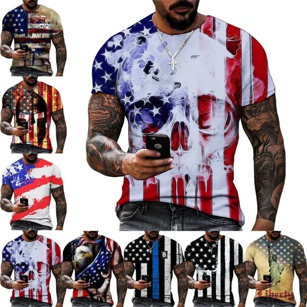 Men Women T-Shirts Star and Stripes Flag Digital Printing Graphic Tees Tops Casual Street Wear 3D Skull Personality T-Shirt Kid