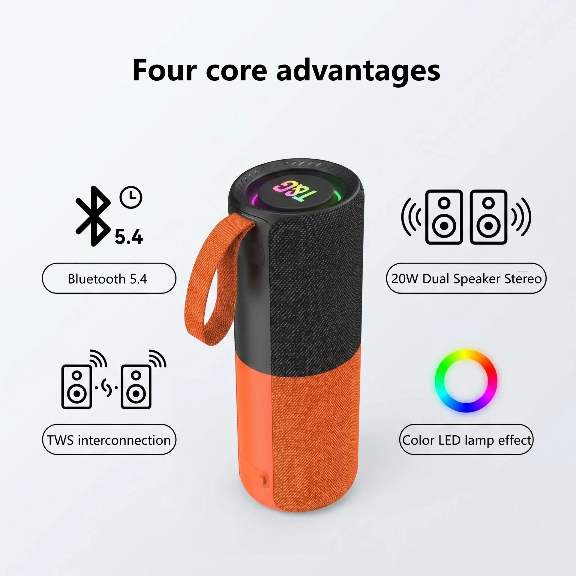 TG491 2-in-1 Magnetic Split Wireless Bluetooth Speakers, Dual 10W TWS Speaker with LED Light, TF/USB Supported for Home Use
