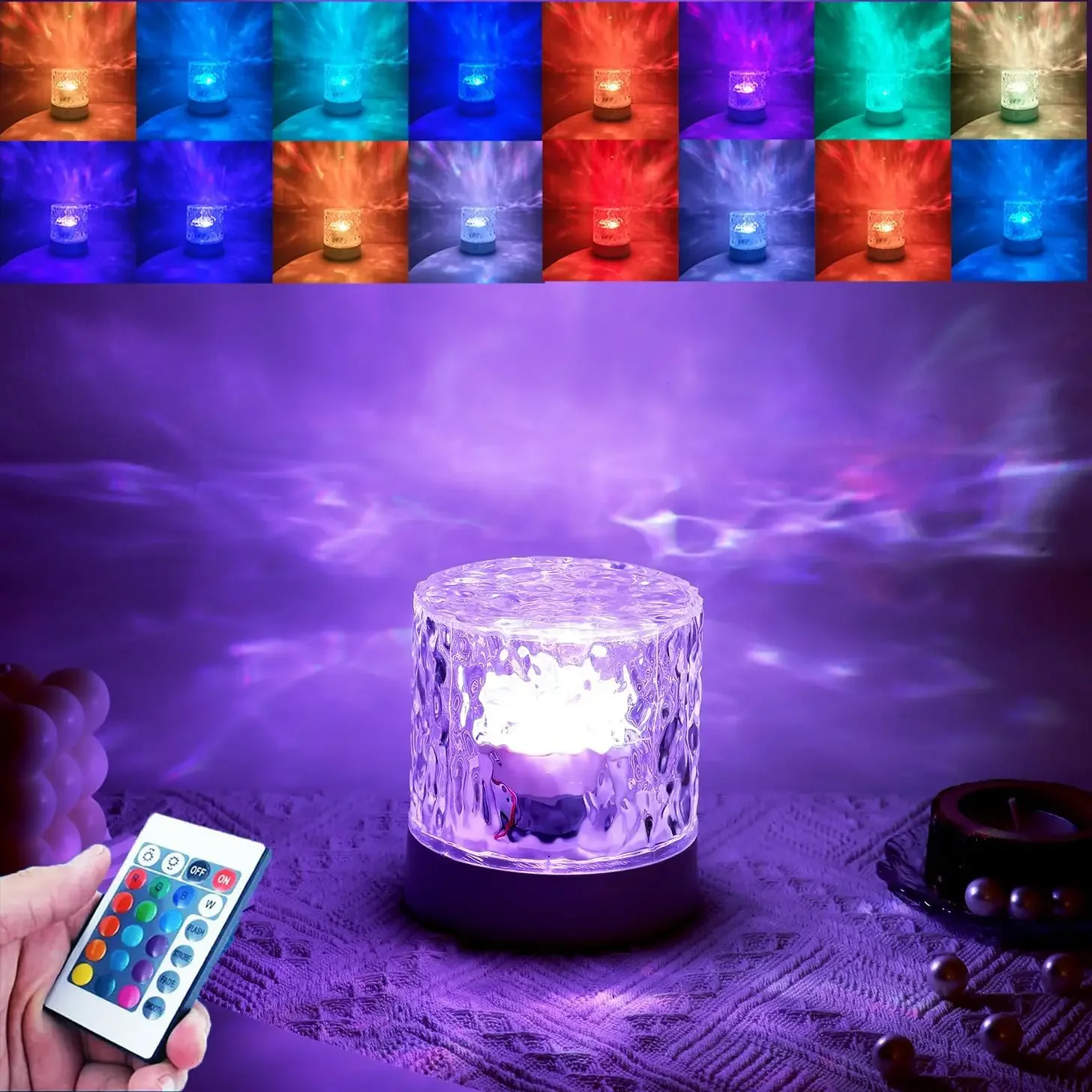 Water Ripple Lamp,USB Water Ripple Night Light,Romantic Atmosphere Ocean Projector Light,Crystal Ocean Wave Lamp LED Night Light