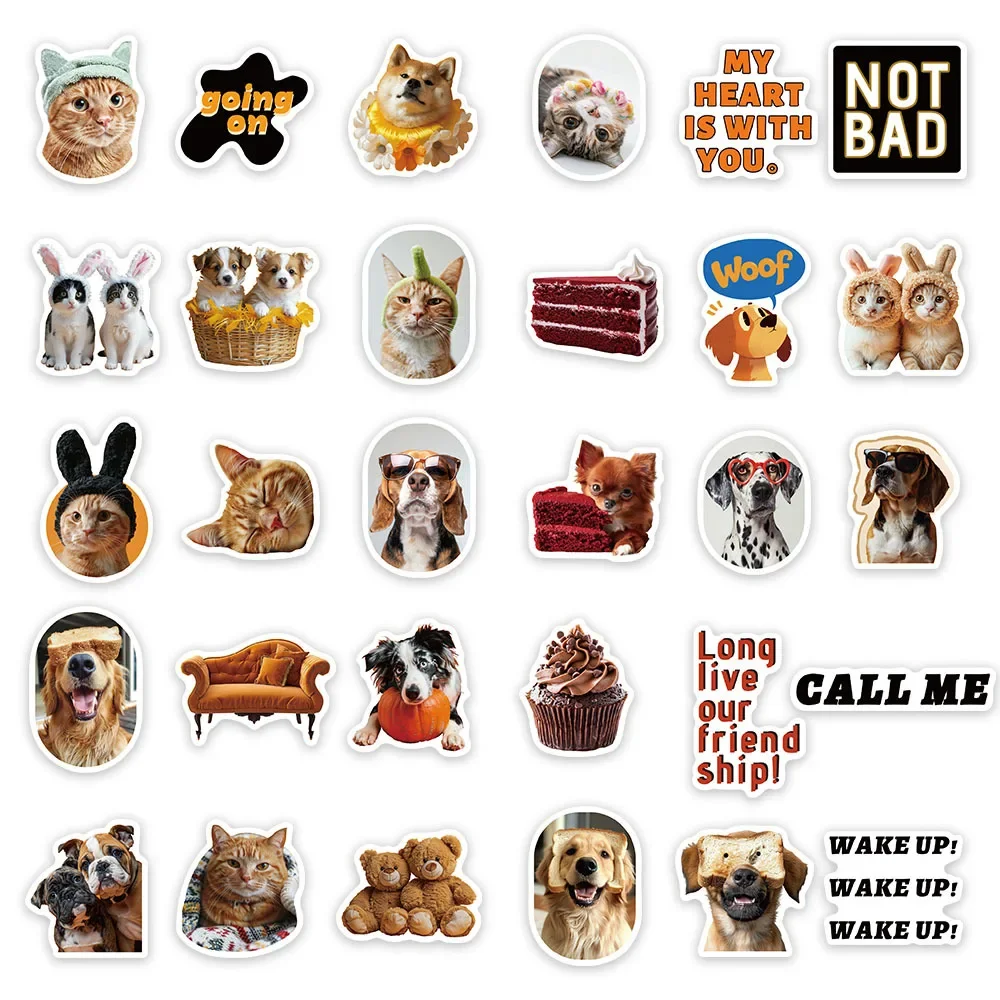 30PCS Cute Cartoon Cat Dog Stickers Combination INS Style Graffiti Decals For Hand Account Fridge Phone guitar Animal Stickers