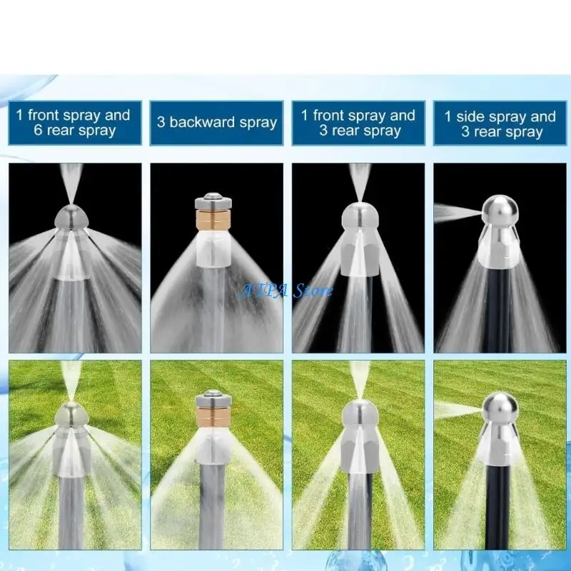 U13C Stainless Steel Sewer Jetter Nozzle Rotating Button Nose Heavy Duty Quick for Pressure Washers to 5000PSI