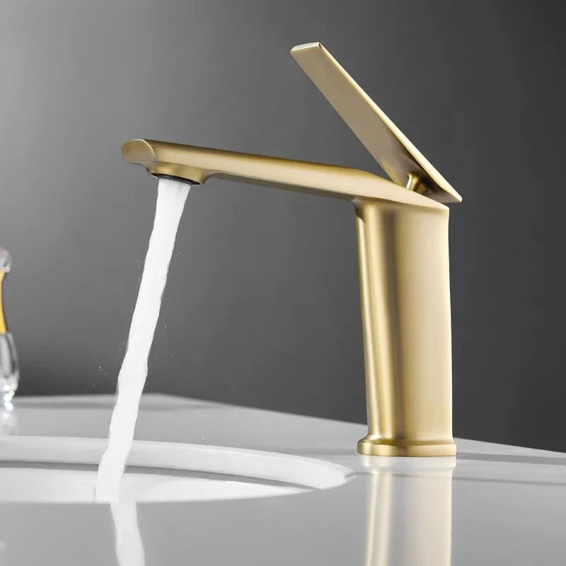 Luxury Hotel All-Copper Gunmetal Gray Basin Brushed Gold Faucet Bathroom Sink Cold/Hot Splash-Proof Faucet