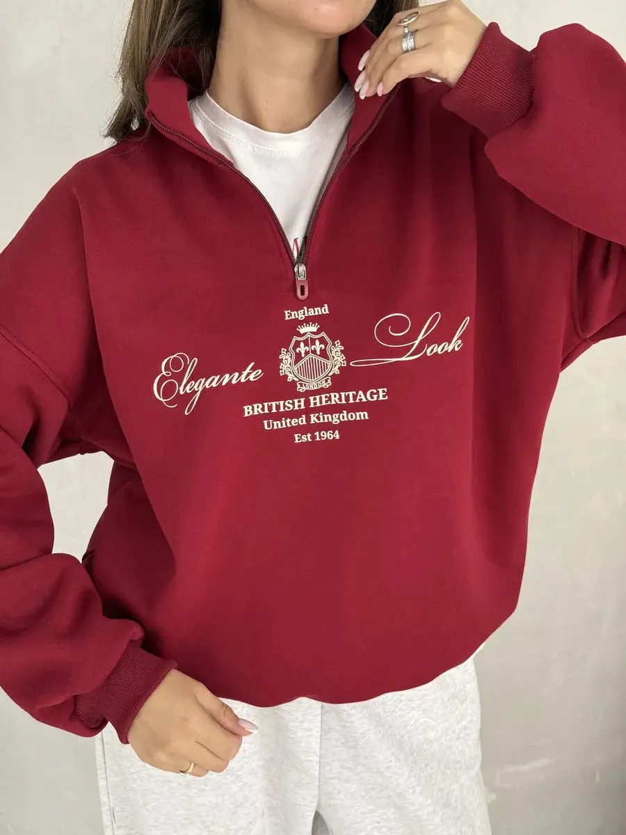 Vintage Britischen Stil Revers Shirts Zipper Drehen-unten Kragen Sweatshirt Lose Freizeit Herbst Elegante Frauen Große Größe Streetwear