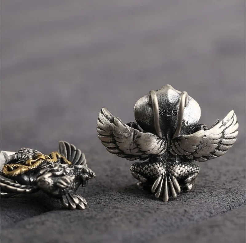 Solid 925 Silver Tibetan Garuda SmallPendant Buddhist Garuda Amulet Good Luck Charm