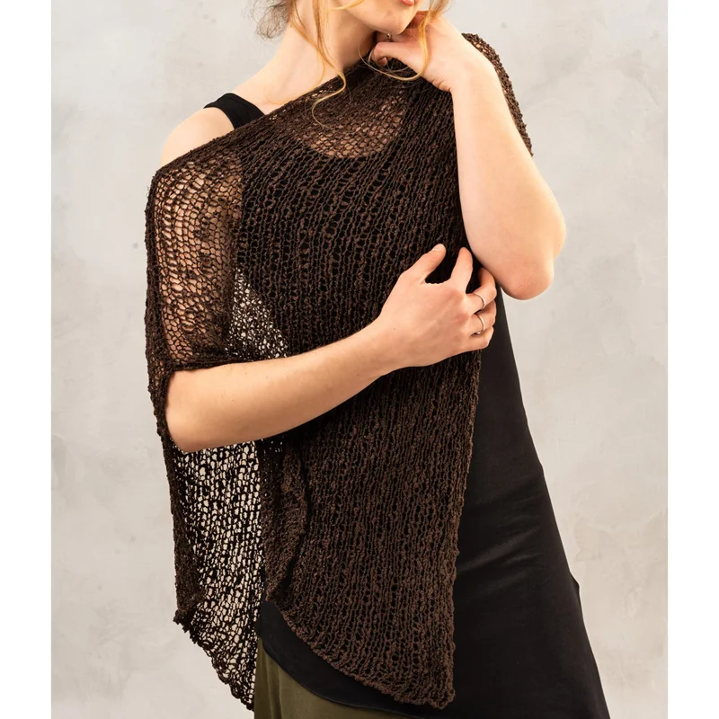 Combhasaki Women Knitwear Bikini Cover-up See-through Solid Off Shoulder Irregular Triangle Hem Loose Pullover Summer Beach Tops