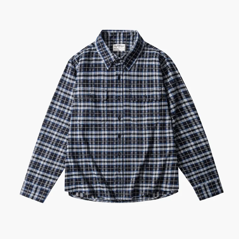 Autumn and Winter Heavyweight Brushed Flannel Check Shirt for Men American Retro Vintage Classic 100% Cotton Fitted Plaid Shirt