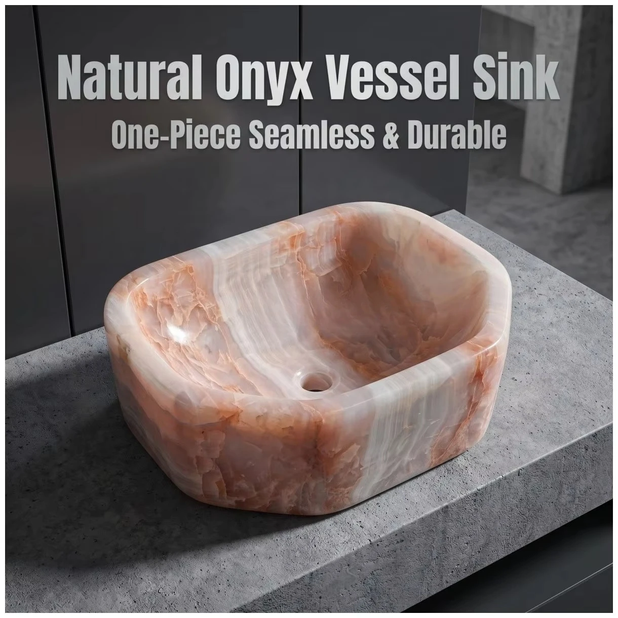 #￥Luxury Natural Onyx Stone Handcrafted Vessel Sink Vanity Basin for Hotel Villa Apartment Bathroom