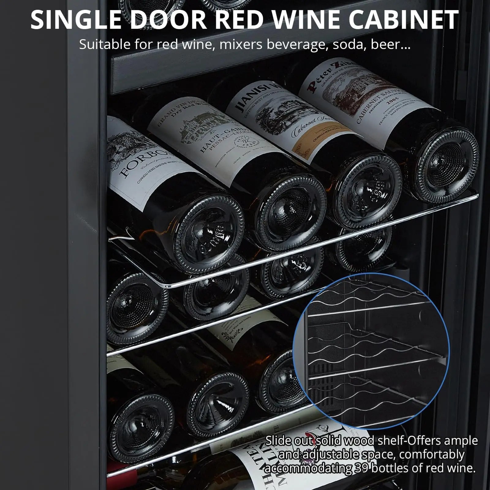 39本収納 ワインクーラー ビルトイン/自立両用 デュアル温度 シングルゾーン 省エネ メタル製ワイン冷蔵庫 温度調節機能付き