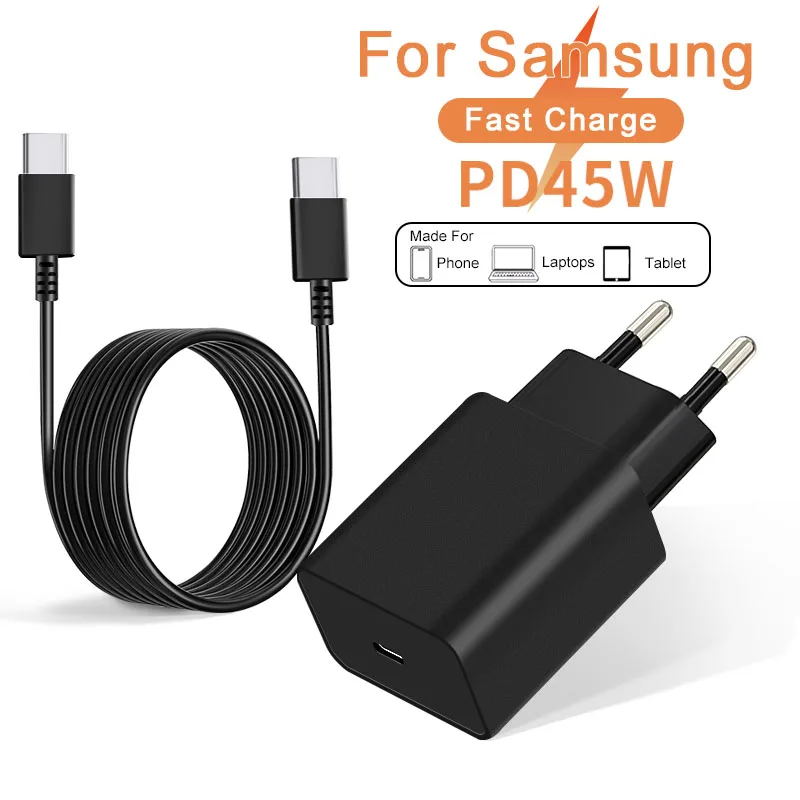 45W PD Fast Charger Super Fast Charging USB C For Samsung For Galaxy S24 S23 S22 Ultra A54 A15 A55 EU Phone Charger Type C Cable