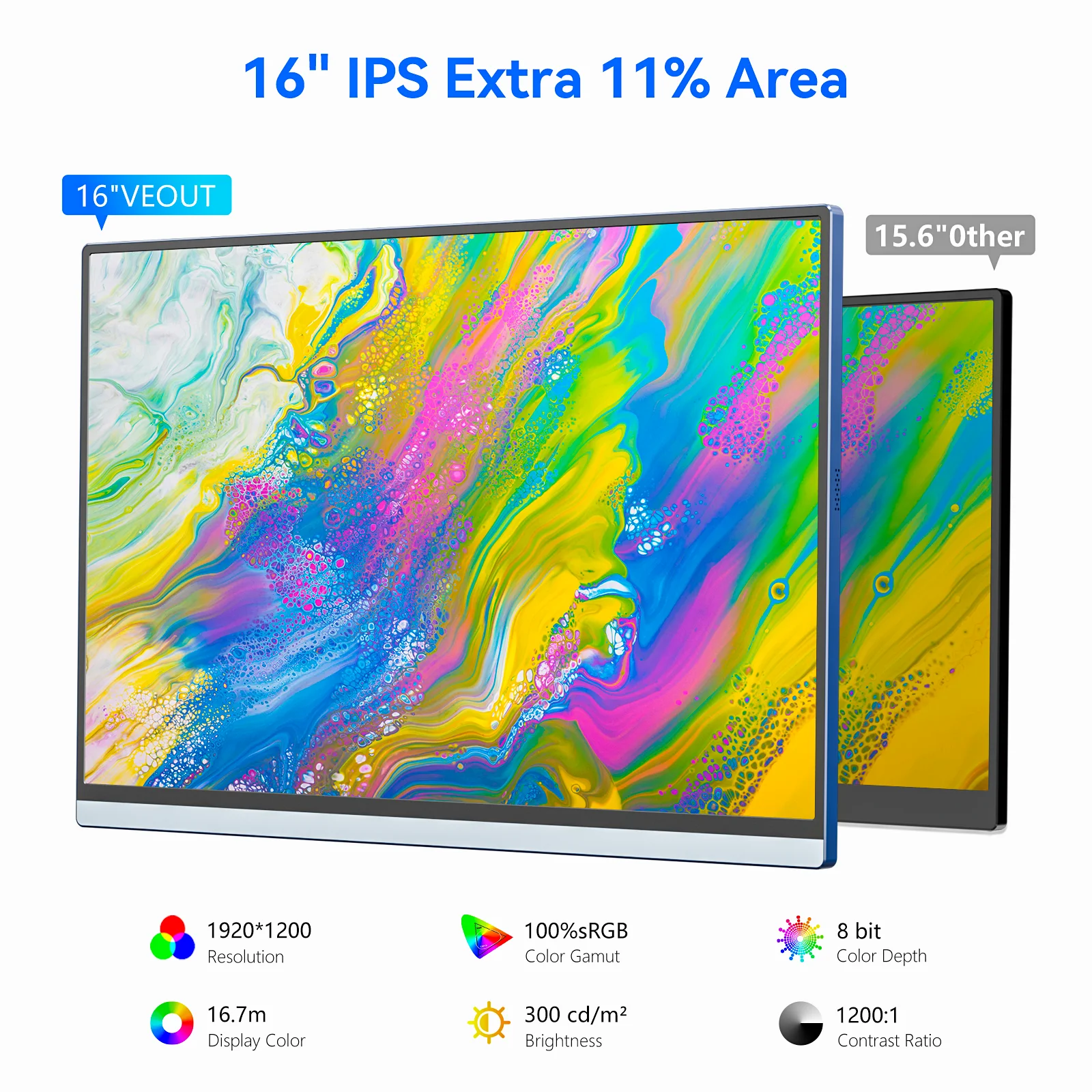 Imagem -03 - Veout-monitor Portátil de Jogos para Laptop Tela de Computador Tela Externa 1200p Display Lcd Fhd Venda Quente 16 60hz Venda Quente