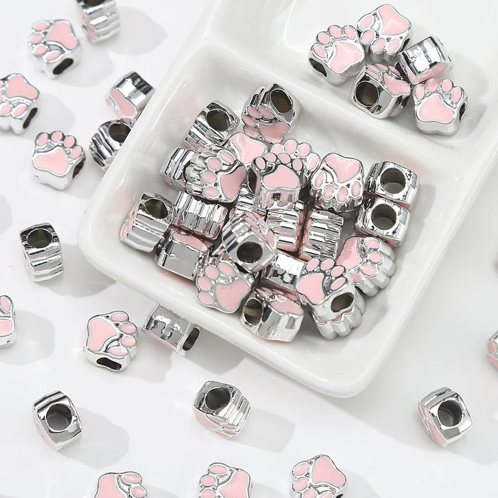 10 stuks 11x7mm Geperforeerde Hond Beer Kat Poot Acryl Druppel Olie Groot Gat Geïsoleerde Kralen Voor voor Sieraden Maken Diy Accessoires