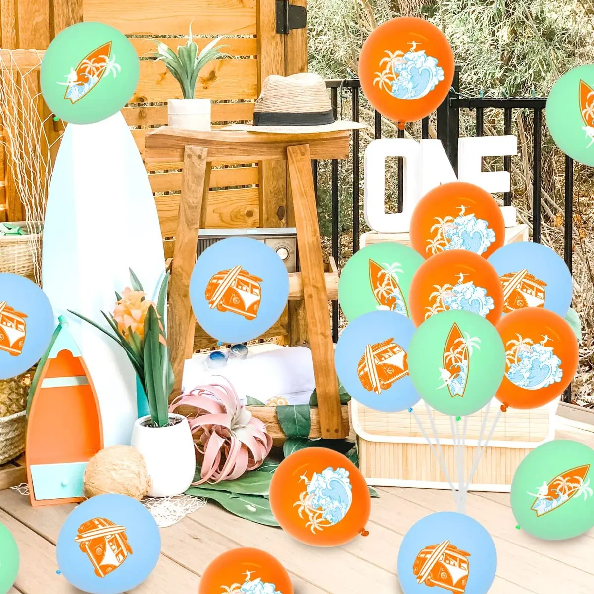 Sursurprise-빈티지 서핑 풍선 키트, 여름 서핑, 생일 파티 장식, 해변 수영장, 생일 장식 용품, 45PC