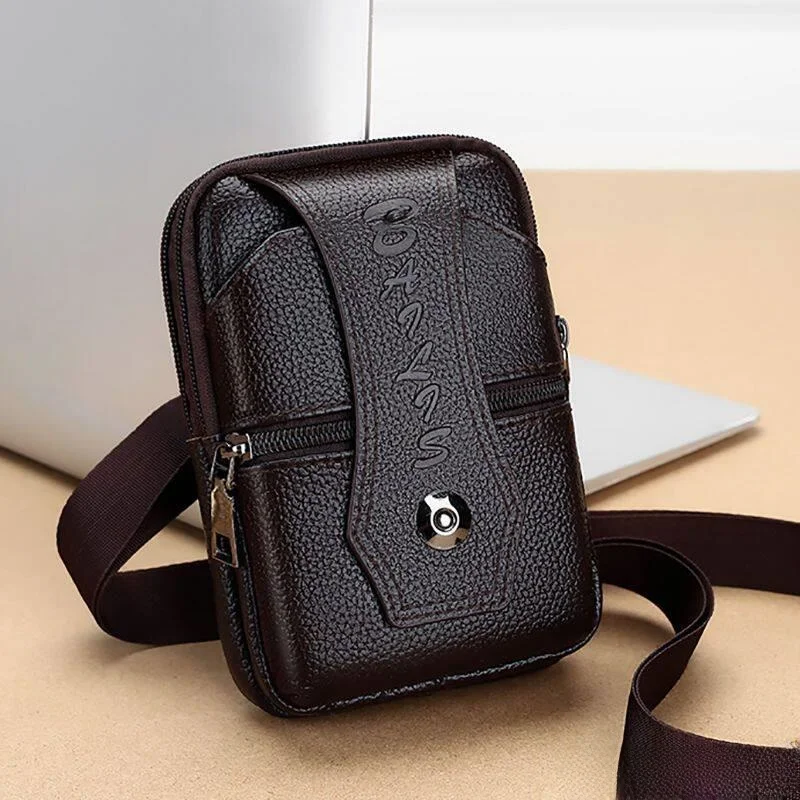 

Top Layer Cowhide Men's Phone Waist Bag Crossbody Outdoor Sports Bag Multifunctional Belted Construction Site Fashion Accessory
