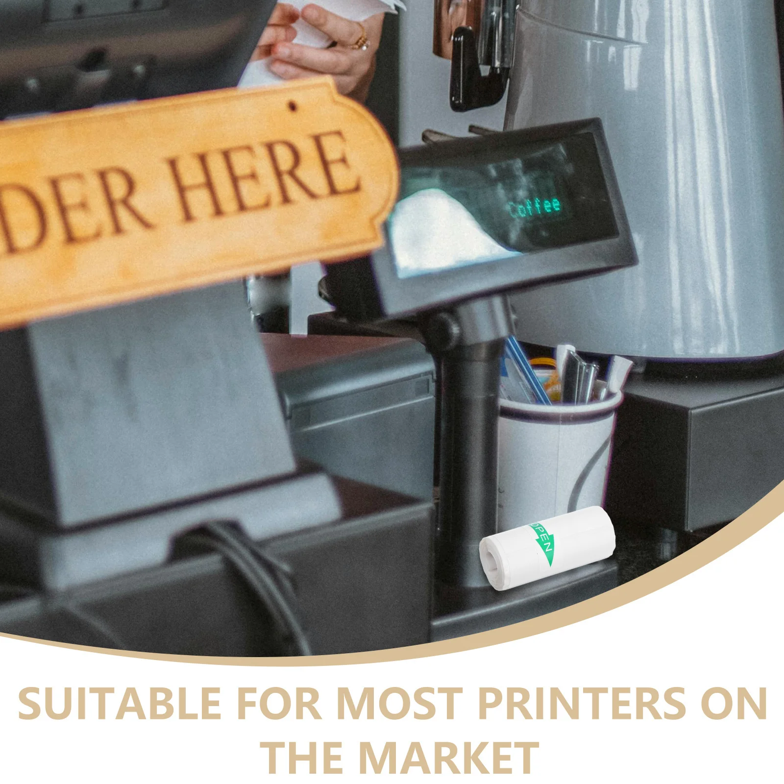 5 Rolls Multipurpose Thermal Printer Paper Smooth Flat Self-Adhesive Sticker Paper for Office Restaurant Hotel Bank Use