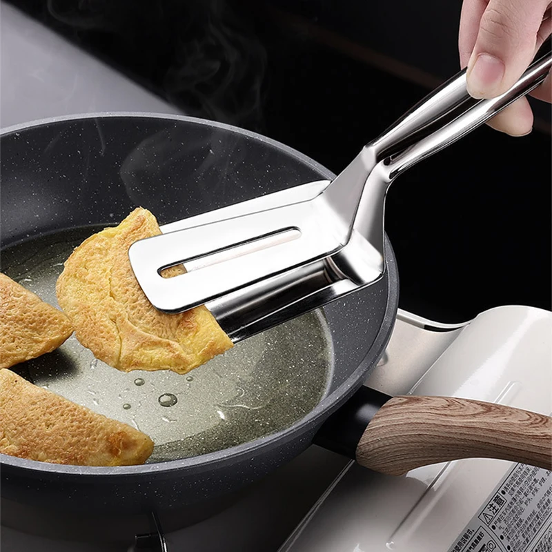 

1/2pcs Stainless Steel Food Flipping Steak Clips Multifunctional Cooking Tong Spatula Tongs Clip Beefsteak Kitchen Gadgets